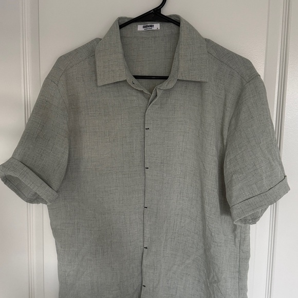 COOFANDY Men's Gray Short Sleeve Linen Blend Shirt Size M Light Green Gray - Picture 6 of 8